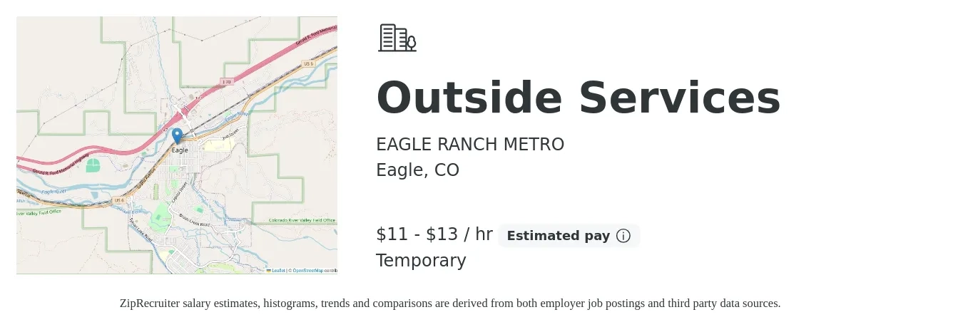 EAGLE RANCH METRO job posting for a Outside Services in Eagle, CO with a salary of $12 to $14 Hourly with a map of Eagle location.