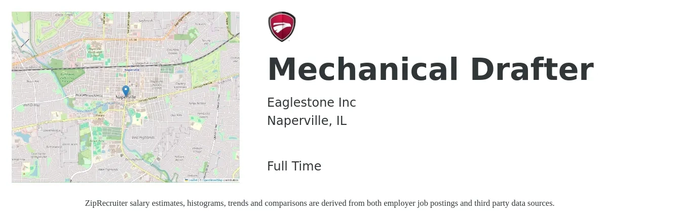 Eaglestone Inc job posting for a Mechanical Drafter in Naperville, IL with a salary of $23 to $32 Hourly with a map of Naperville location.