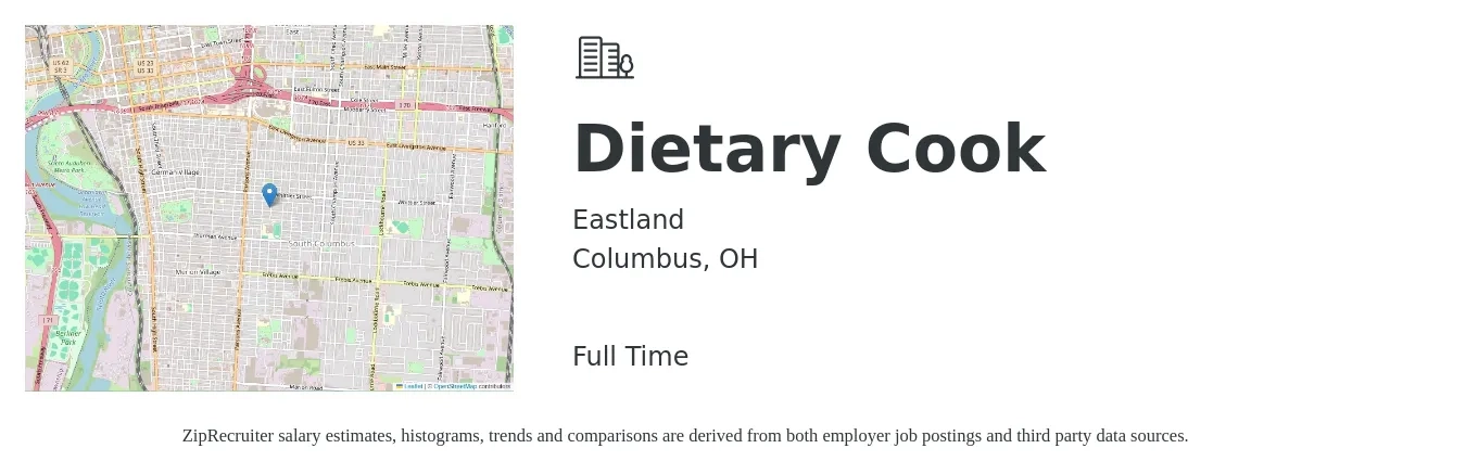 Eastland job posting for a Dietary Cook in Columbus, OH with a salary of $14 to $18 Hourly with a map of Columbus location.