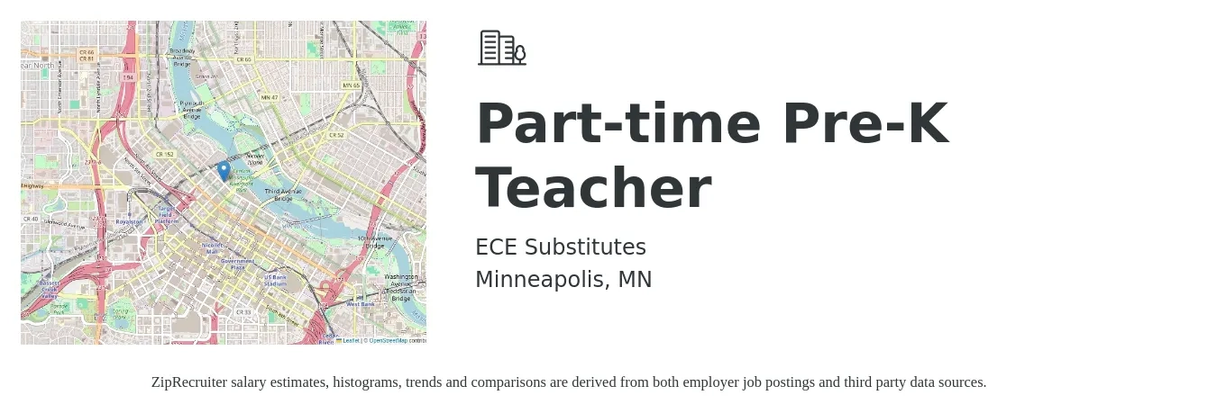 ECE Substitutes job posting for a Part-time Pre-K Teacher in Minneapolis, MN with a salary of $22 Hourly with a map of Minneapolis location.