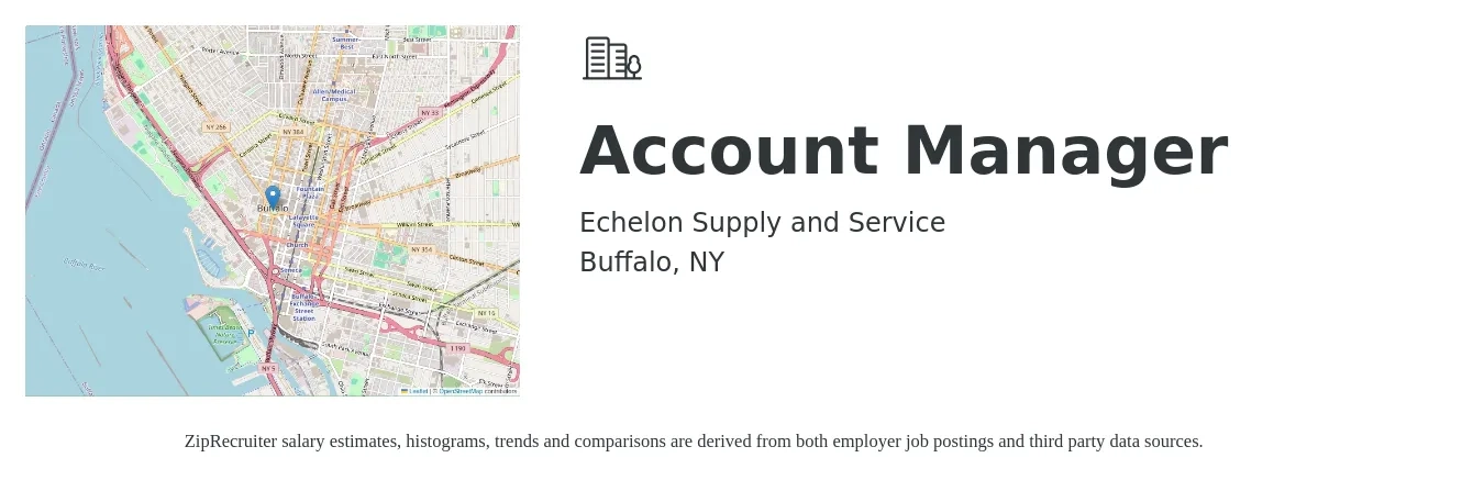 Echelon Supply and Service job posting for a Account Manager in Buffalo, NY with a salary of $75,000 to $150,000 Yearly with a map of Buffalo location.