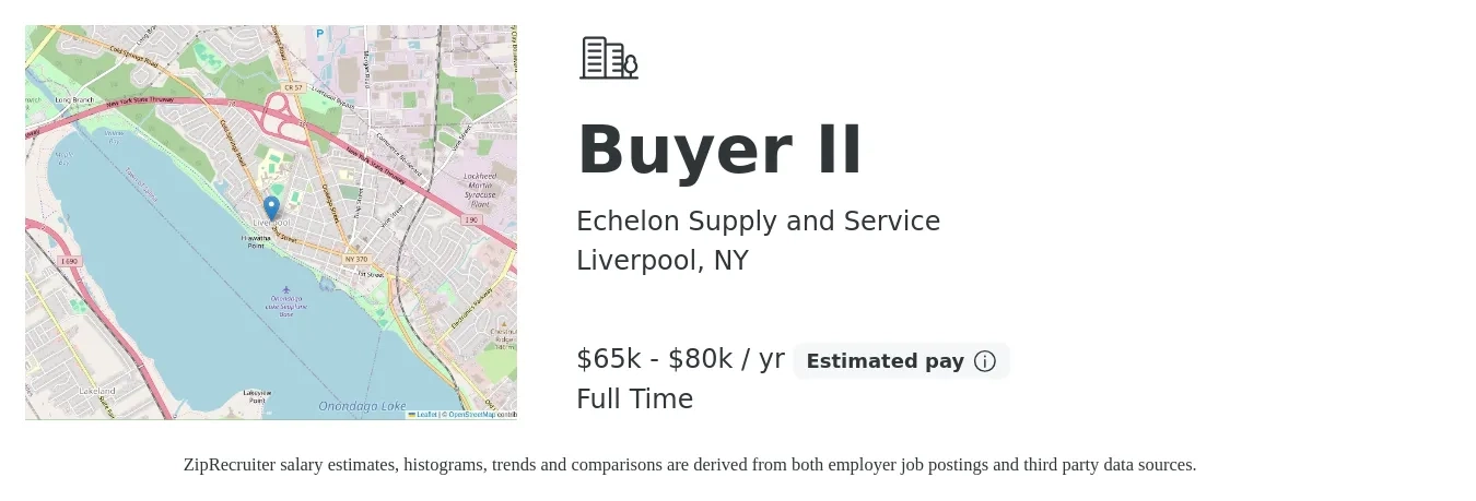 Echelon Supply and Service job posting for a Buyer II in Liverpool, NY with a salary of $65,000 to $80,000 Yearly with a map of Liverpool location.