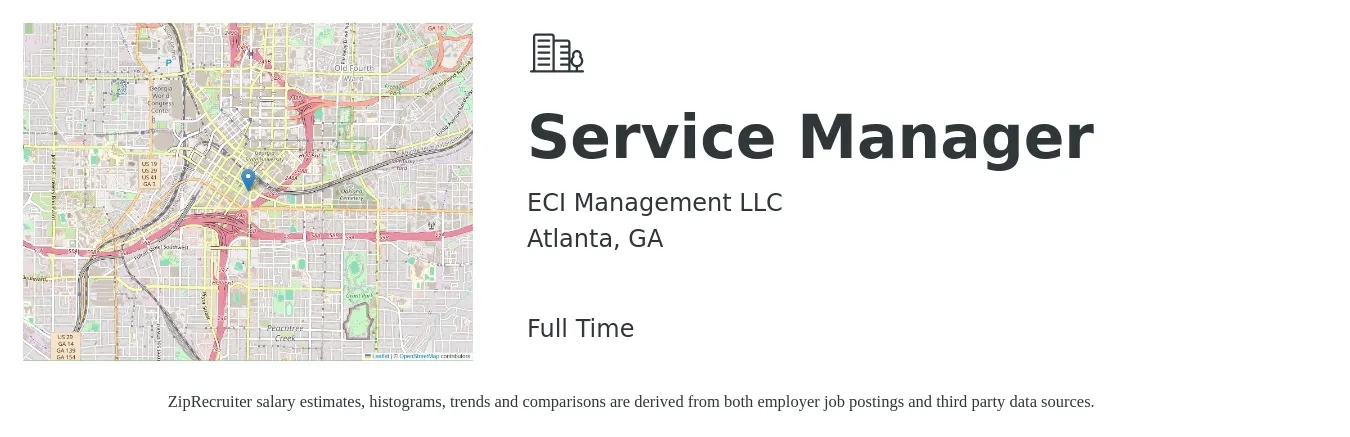 ECI Management LLC job posting for a Service Manager in Atlanta, GA with a salary of $51,000 to $79,000 Yearly with a map of Atlanta location.