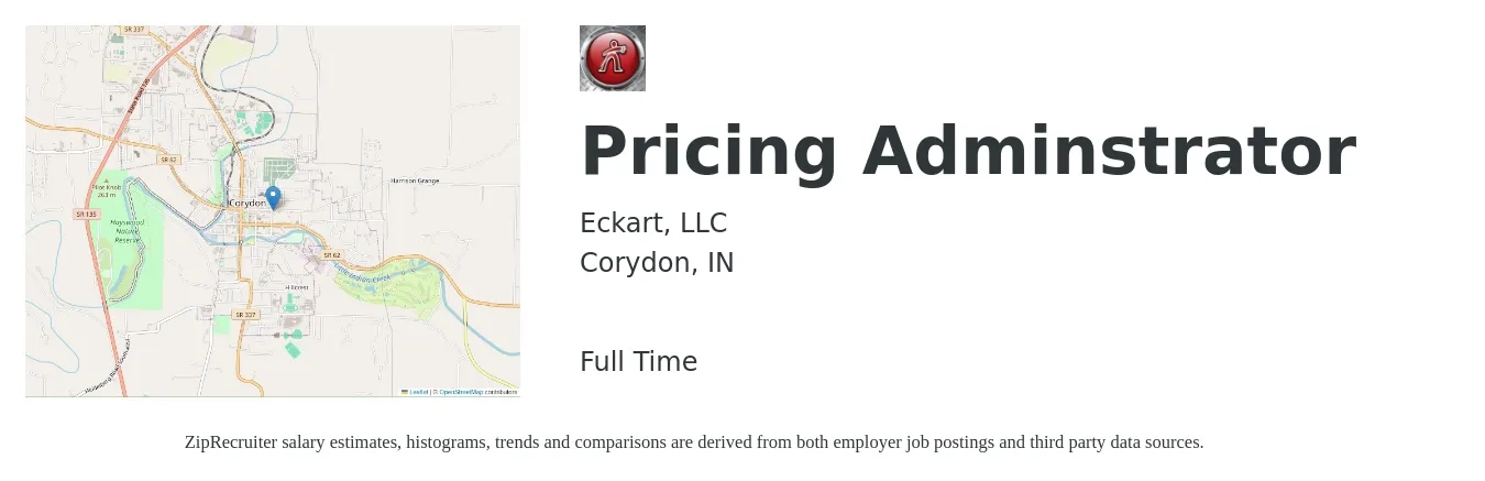 Eckart, LLC job posting for a Pricing Adminstrator in Corydon, IN with a salary of $18 to $31 Hourly with a map of Corydon location.