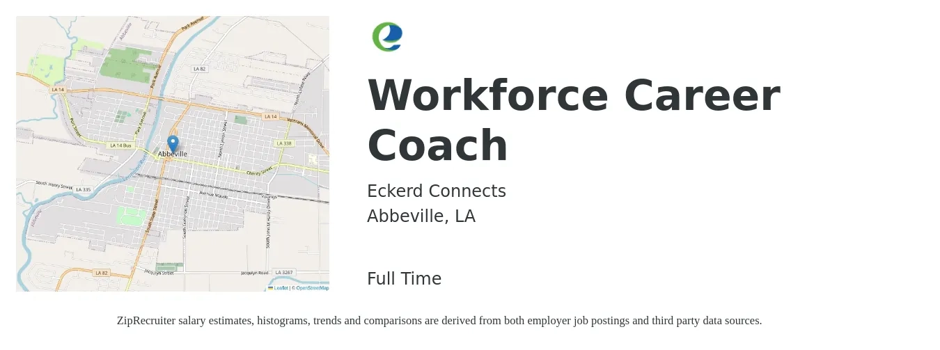 Eckerd Connects job posting for a Workforce Career Coach in Abbeville, LA with a salary of $13 to $18 Hourly with a map of Abbeville location.