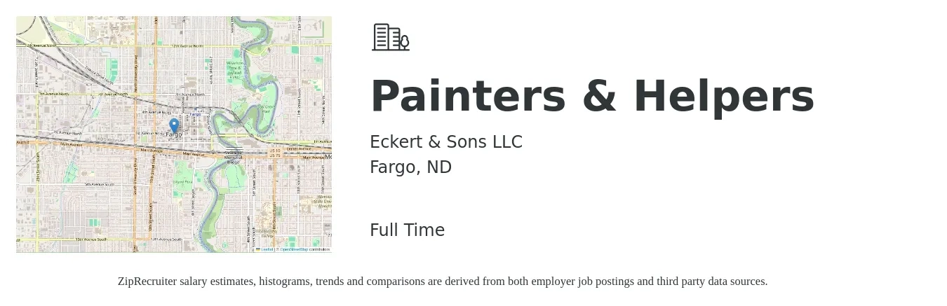 Eckert & Sons LLC job posting for a Painters & Helpers in Fargo, ND with a salary of $16 to $20 Hourly with a map of Fargo location.