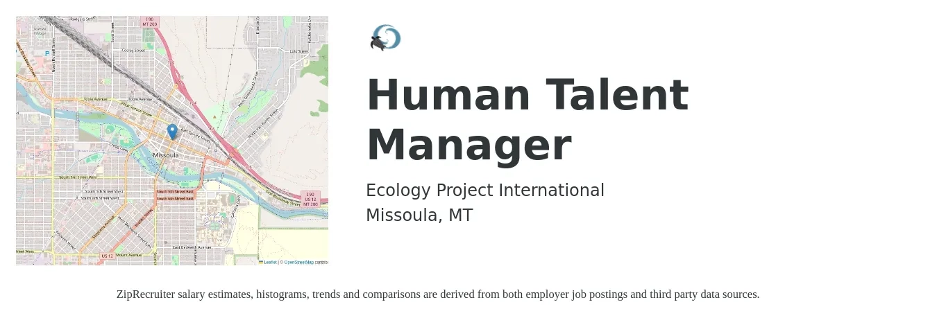 Ecology Project International job posting for a Human Talent Manager in Missoula, MT with a salary of $68,300 to $99,000 Yearly with a map of Missoula location.