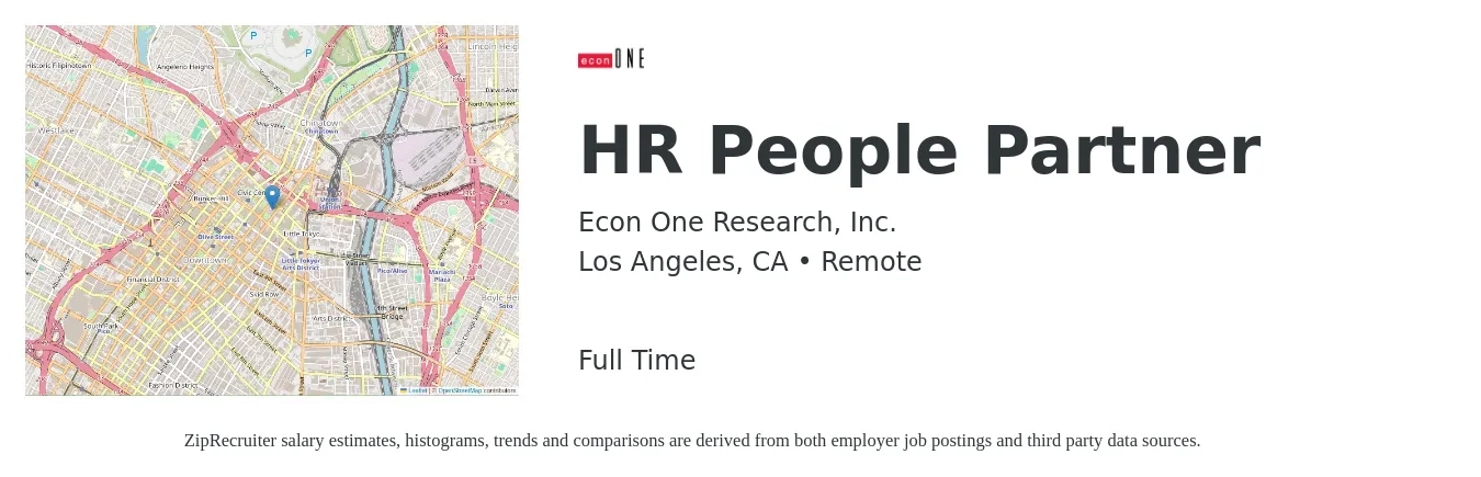 Econ One Research, Inc. job posting for a HR People Partner in Los Angeles, CA with a salary of $90,000 to $98,000 Yearly with a map of Los Angeles location.