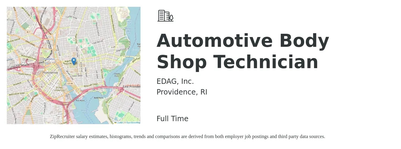 EDAG, Inc. job posting for a Automotive Body Shop Technician in Providence, RI with a salary of $21 to $34 Hourly with a map of Providence location.