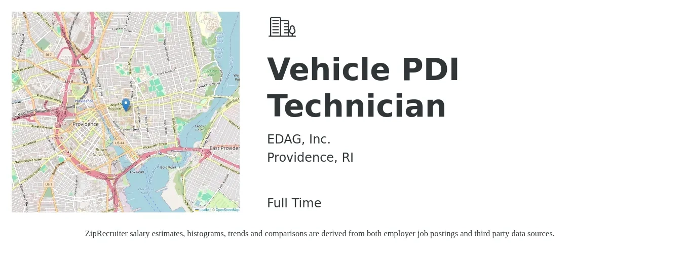 EDAG, Inc. job posting for a Vehicle PDI Technician in Providence, RI with a map of Providence location.