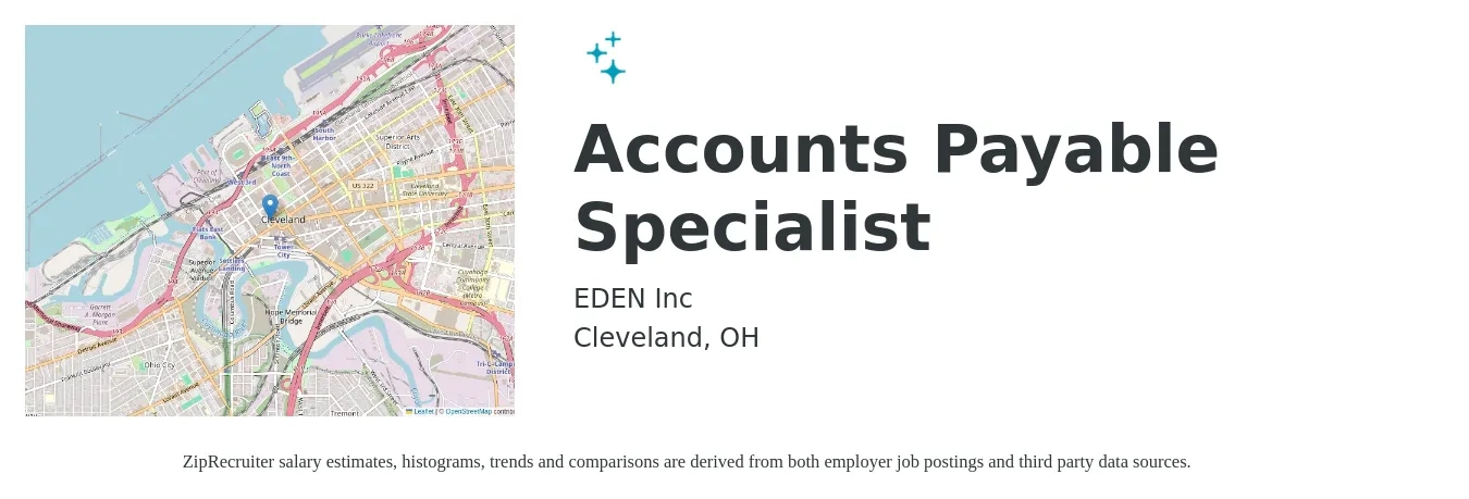 EDEN Inc job posting for a Accounts Payable Specialist in Cleveland, OH with a salary of $36,000 to $38,000 Yearly with a map of Cleveland location.