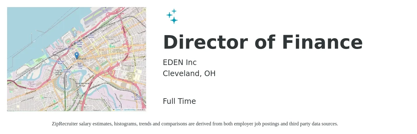 EDEN Inc job posting for a Director of Finance in Cleveland, OH with a salary of $100,000 to $105,000 Yearly with a map of Cleveland location.