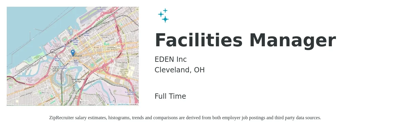 EDEN Inc job posting for a Facilities Manager in Cleveland, OH with a salary of $52,400 to $86,800 Yearly with a map of Cleveland location.