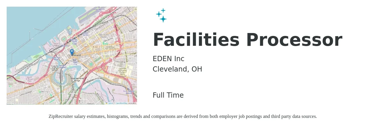 EDEN Inc job posting for a Facilities Processor in Cleveland, OH with a salary of $14 to $20 Hourly with a map of Cleveland location.