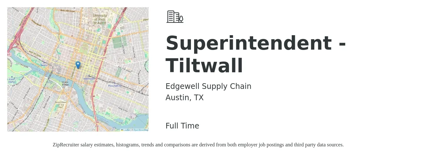 Edgewell Supply Chain job posting for a Superintendent - Tiltwall in Austin, TX with a salary of $70,400 to $114,500 Yearly with a map of Austin location.