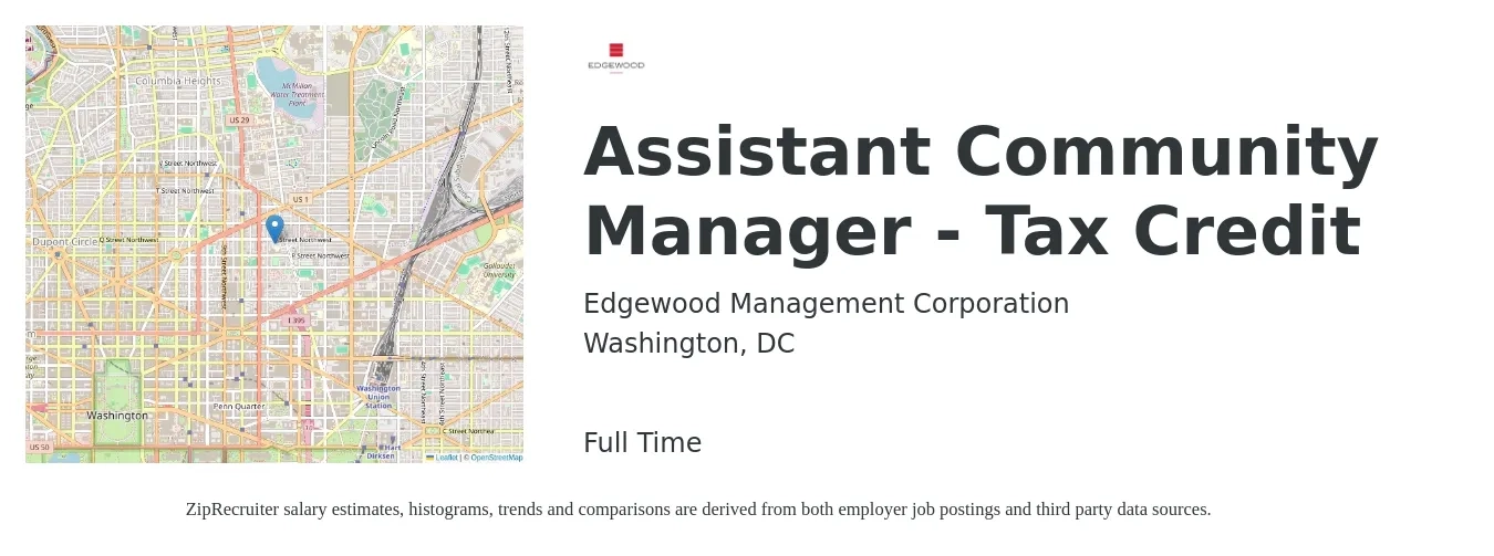 Edgewood Management Corporation job posting for a Assistant Community Manager - Tax Credit in Washington, DC with a salary of $22 to $26 Hourly with a map of Washington location.