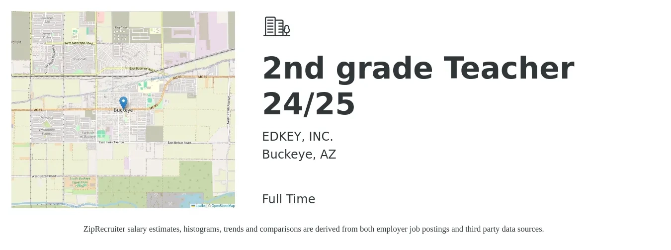 EDKEY, INC. job posting for a 2nd grade Teacher 24/25 in Buckeye, AZ with a salary of $45,100 to $57,000 Yearly with a map of Buckeye location.