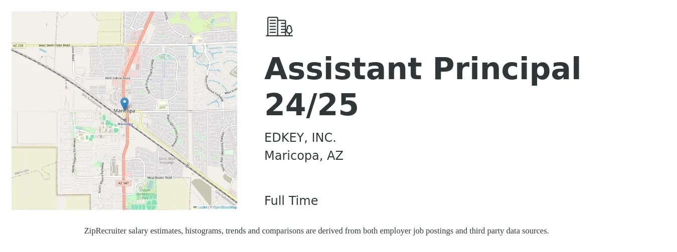 EDKEY, INC. job posting for a Assistant Principal 24/25 in Maricopa, AZ with a salary of $68,700 to $98,100 Yearly with a map of Maricopa location.