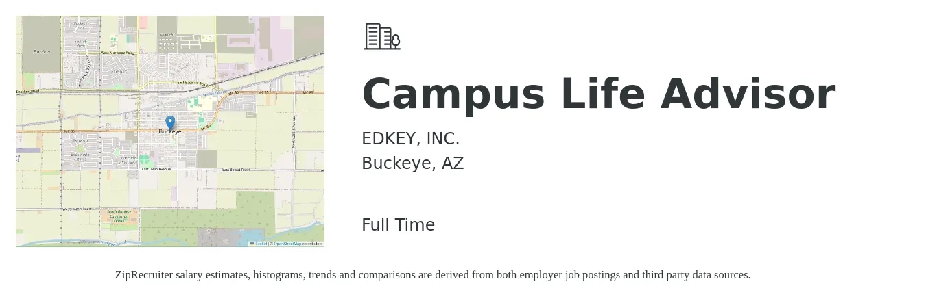 EDKEY, INC. job posting for a Campus Life Advisor in Buckeye, AZ with a salary of $21 to $28 Hourly with a map of Buckeye location.