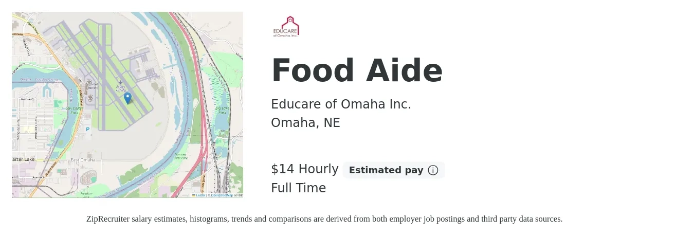 Educare of Omaha Inc. job posting for a Food Aide in Omaha, NE with a salary of $15 Hourly with a map of Omaha location.
