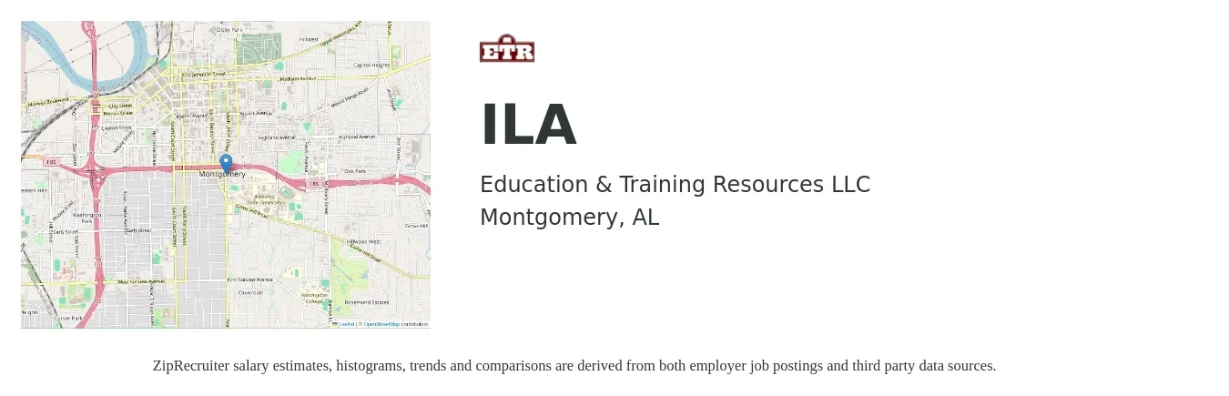 Education & Training Resources LLC job posting for a ILA in Montgomery, AL with a salary of $17 to $18 Hourly with a map of Montgomery location.
