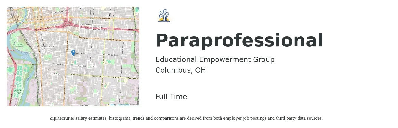 Educational Empowerment Group job posting for a Paraprofessional in Columbus, OH with a salary of $14 to $19 Hourly with a map of Columbus location.