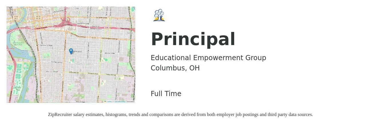 Educational Empowerment Group job posting for a Principal in Columbus, OH with a salary of $82,100 to $120,700 Yearly with a map of Columbus location.