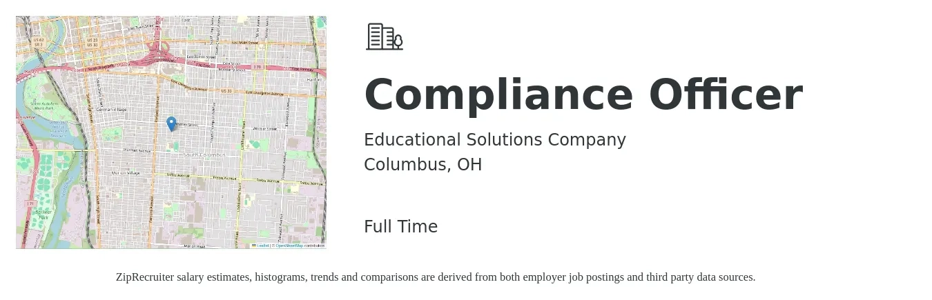 Educational Solutions Company job posting for a Compliance Officer in Columbus, OH with a map of Columbus location.