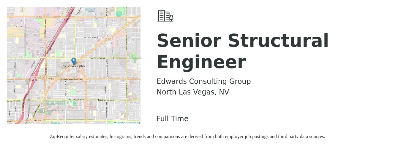 Edwards Consulting Group job posting for a Senior Structural Engineer in North Las Vegas, NV with a salary of $93,500 to $126,900 Yearly with a map of North Las Vegas location.