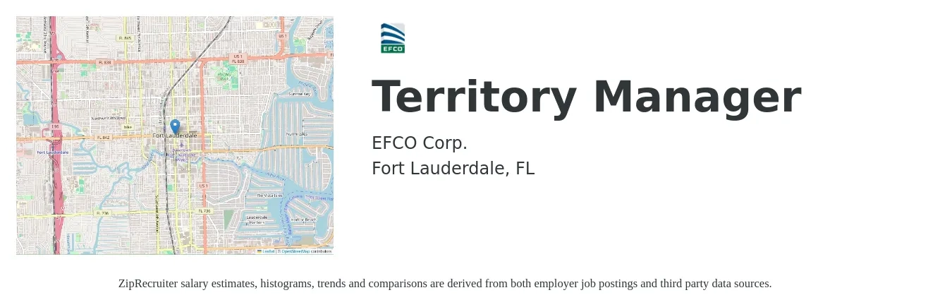 EFCO Corp. job posting for a Territory Manager in Fort Lauderdale, FL with a salary of $42,066 to $63,098 Yearly with a map of Fort Lauderdale location.