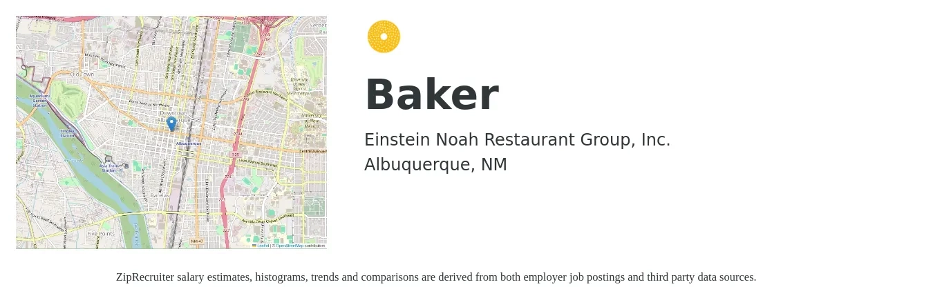 Einstein Noah Restaurant Group, Inc. job posting for a Baker in Albuquerque, NM with a salary of $12 to $16 Hourly with a map of Albuquerque location.