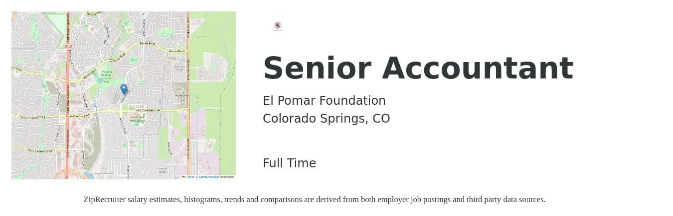 El Pomar Foundation job posting for a Senior Accountant in Colorado Springs, CO with a salary of $31 to $39 Hourly with a map of Colorado Springs location.