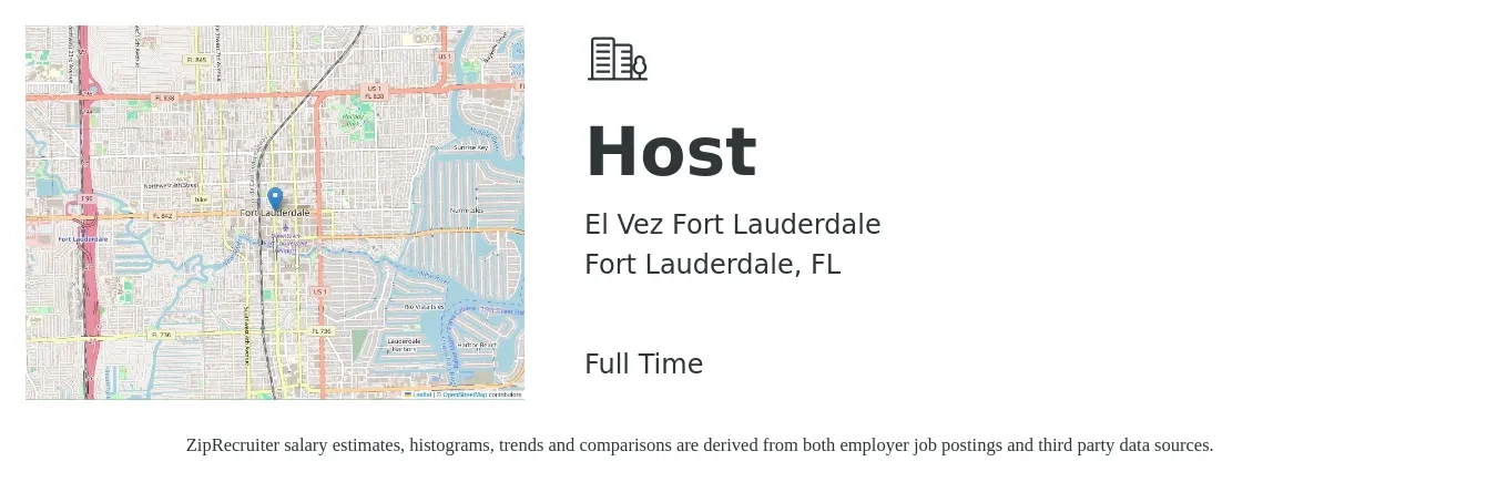 El Vez Fort Lauderdale job posting for a Host in Fort Lauderdale, FL with a salary of $12 to $16 Hourly with a map of Fort Lauderdale location.