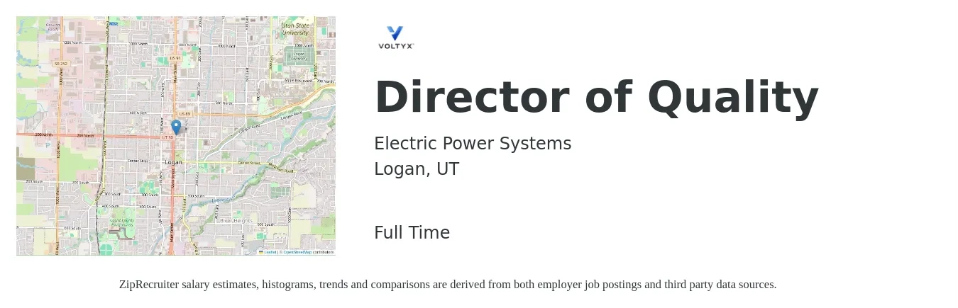 Electric Power Systems job posting for a Director of Quality in Logan, UT with a salary of $78,400 to $130,100 Yearly with a map of Logan location.