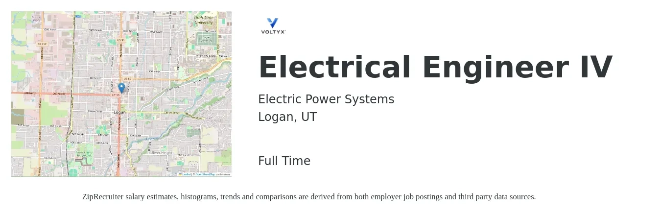 Electric Power Systems job posting for a Electrical Engineer IV in Logan, UT with a salary of $71,500 to $113,700 Yearly with a map of Logan location.