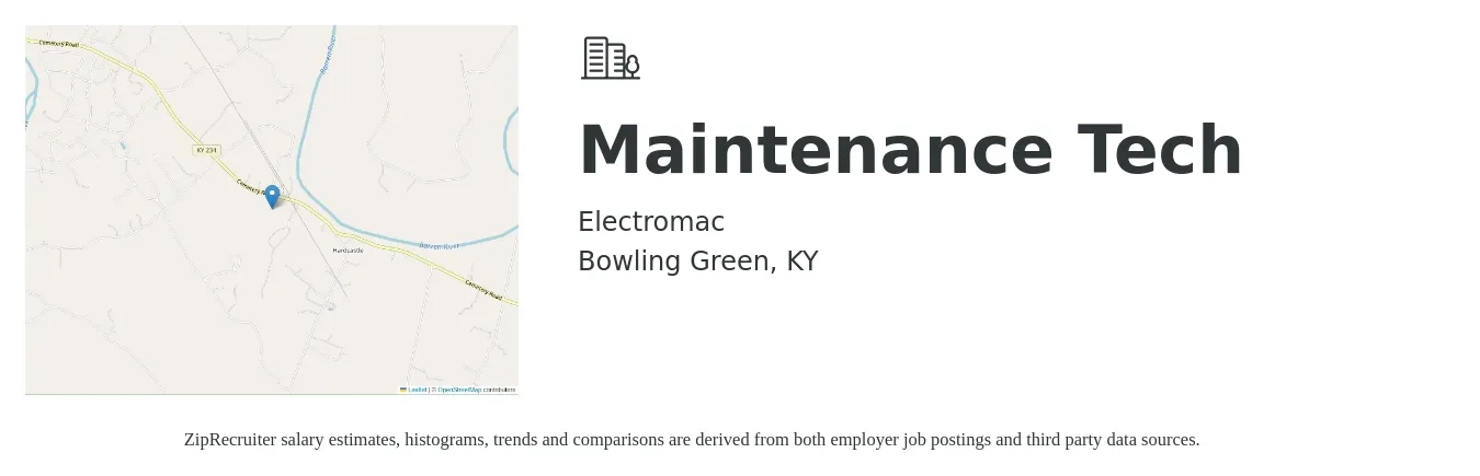 Electromac job posting for a Maintenance Tech in Bowling Green, KY with a salary of $19 to $26 Hourly with a map of Bowling Green location.