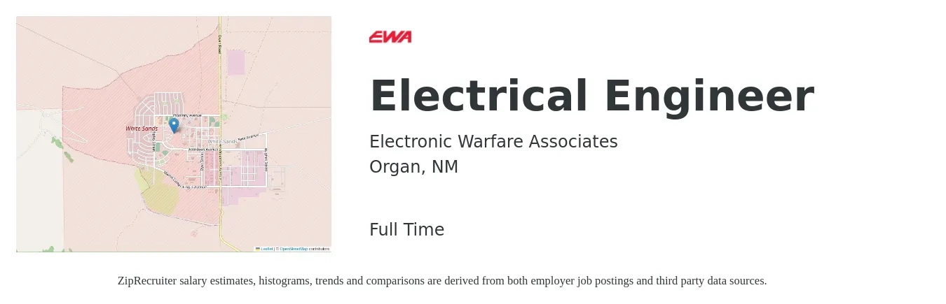 Electronic Warfare Associates job posting for a Electrical Engineer in Organ, NM with a salary of $78,100 to $124,300 Yearly with a map of Organ location.
