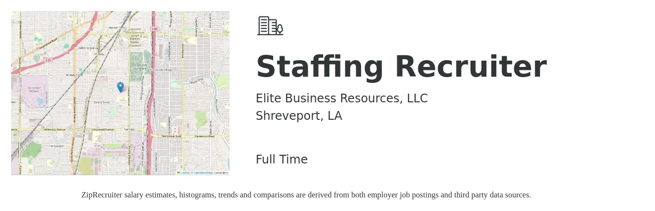 Elite Business Resources, LLC job posting for a Staffing Recruiter in Shreveport, LA with a salary of $18 to $23 Hourly with a map of Shreveport location.