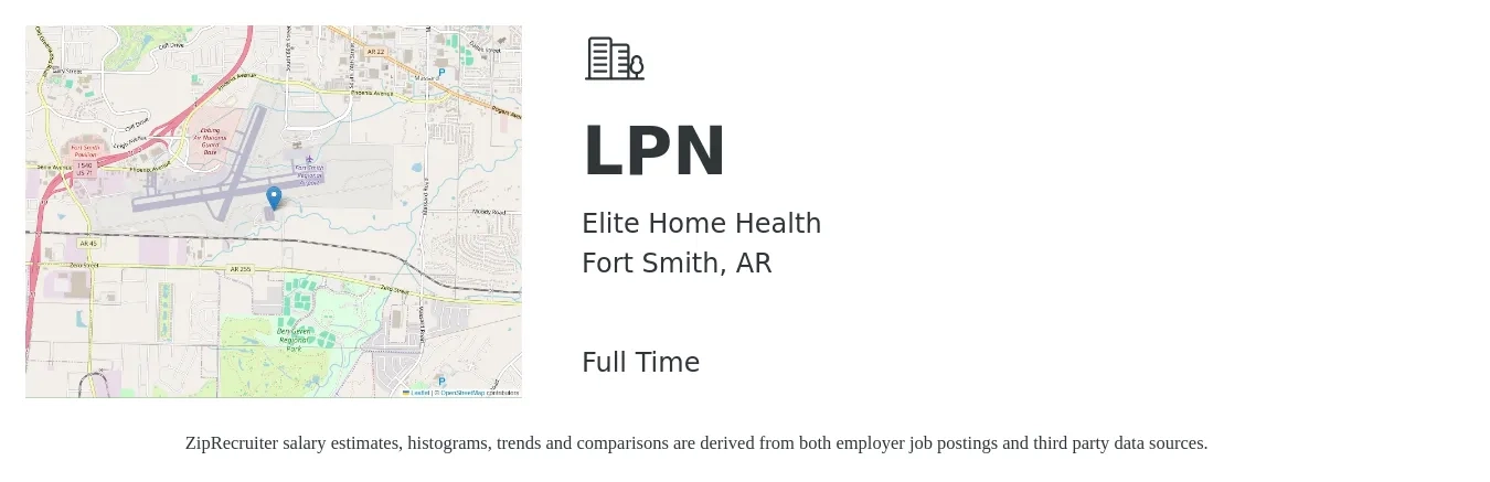 Elite Home Health job posting for a LPN in Fort Smith, AR with a salary of $36,000 Yearly with a map of Fort Smith location.