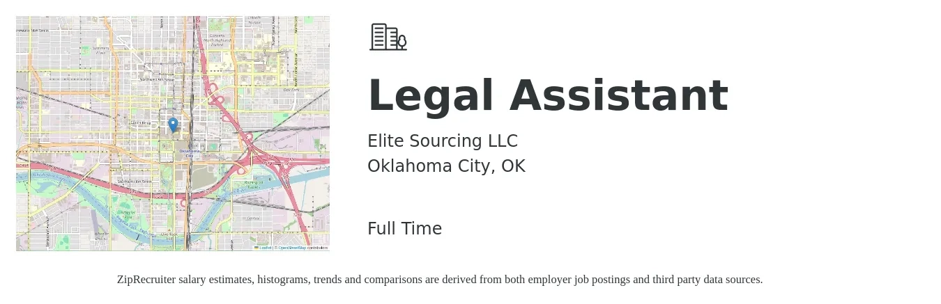 Elite Sourcing LLC job posting for a Legal Assistant in Oklahoma City, OK with a salary of $55,000 Yearly with a map of Oklahoma City location.