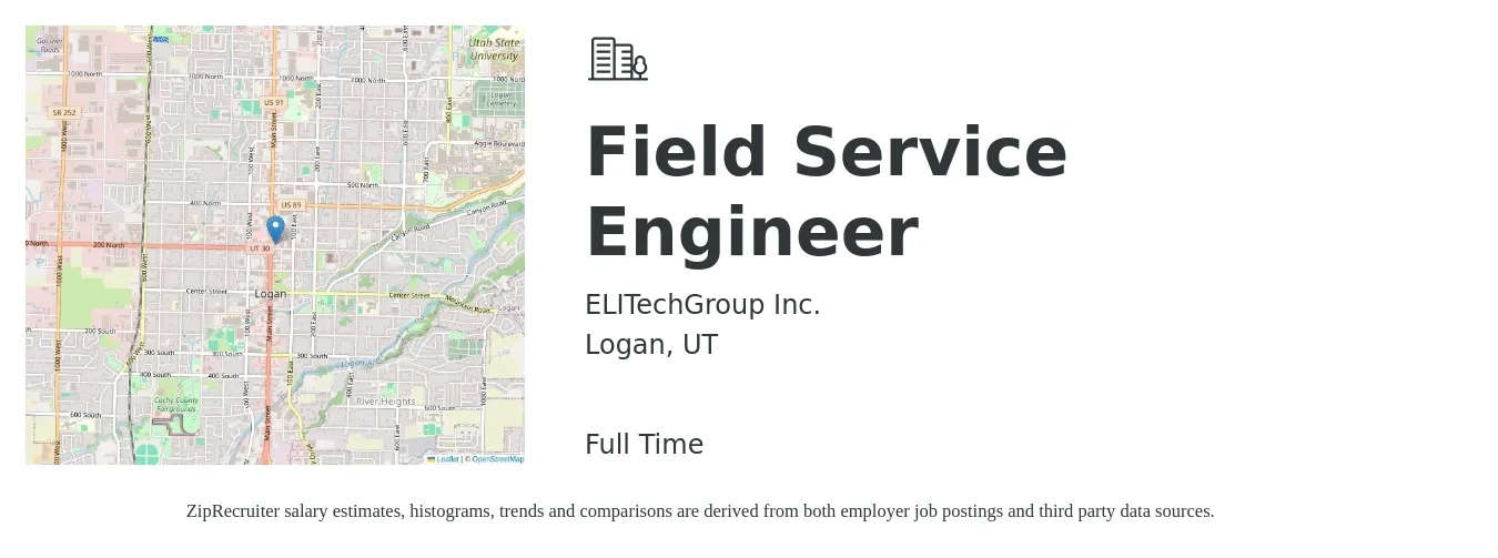 ELITechGroup Inc. job posting for a Field Service Engineer in Logan, UT with a salary of $49,100 to $72,800 Yearly with a map of Logan location.