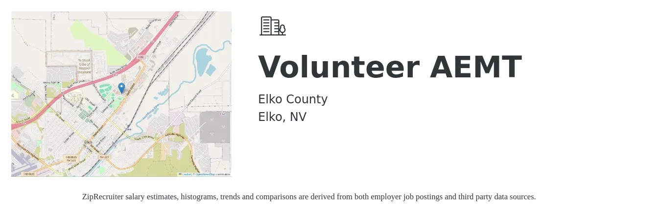 Elko County job posting for a Volunteer AEMT in Elko, NV with a salary of $17 to $23 Hourly with a map of Elko location.