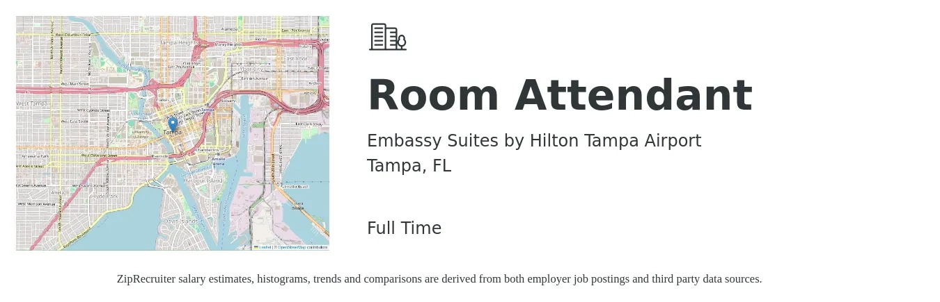Embassy Suites by Hilton Tampa Airport job posting for a Room Attendant in Tampa, FL with a salary of $13 to $16 Hourly with a map of Tampa location.