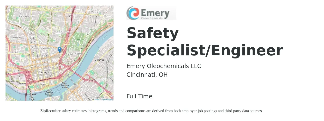 Emery Oleochemicals LLC job posting for a Safety Specialist/Engineer in Cincinnati, OH with a map of Cincinnati location.