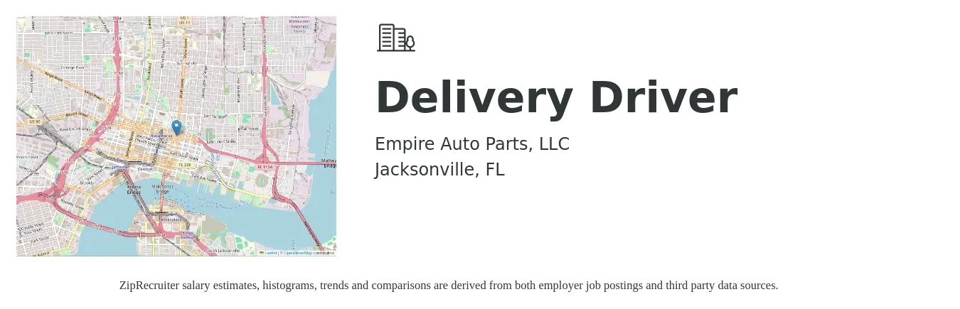 Empire Auto Parts job posting for a Delivery Driver in Jacksonville, FL with a salary of $16 to $20 Hourly with a map of Jacksonville location.