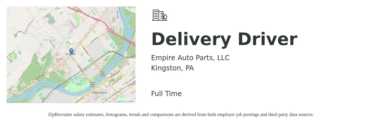 Empire Auto Parts, LLC job posting for a Delivery Driver in Kingston, PA with a salary of $16 to $20 Hourly with a map of Kingston location.
