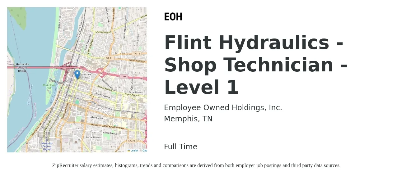 Employee Owned Holdings, Inc. job posting for a Flint Hydraulics - Shop Technician - Level 1 in Memphis, TN with a salary of $17 to $24 Hourly with a map of Memphis location.