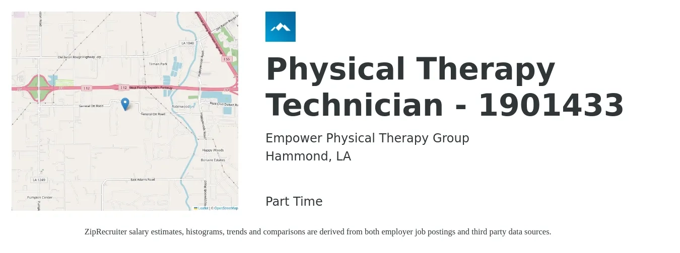 Empower Physical Therapy Group job posting for a Physical Therapy Technician - 1901433 in Hammond, LA with a salary of $11 to $12 Hourly with a map of Hammond location.