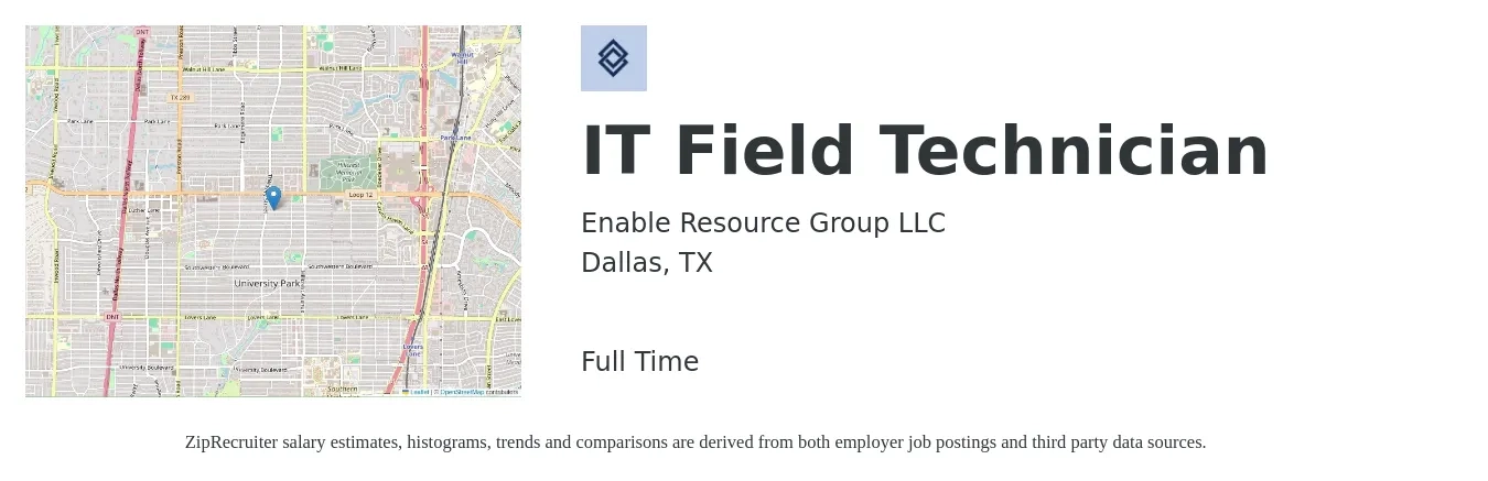 Enable Resource Group LLC job posting for a IT Field Technician in Dallas, TX with a salary of $20 to $29 Hourly with a map of Dallas location.