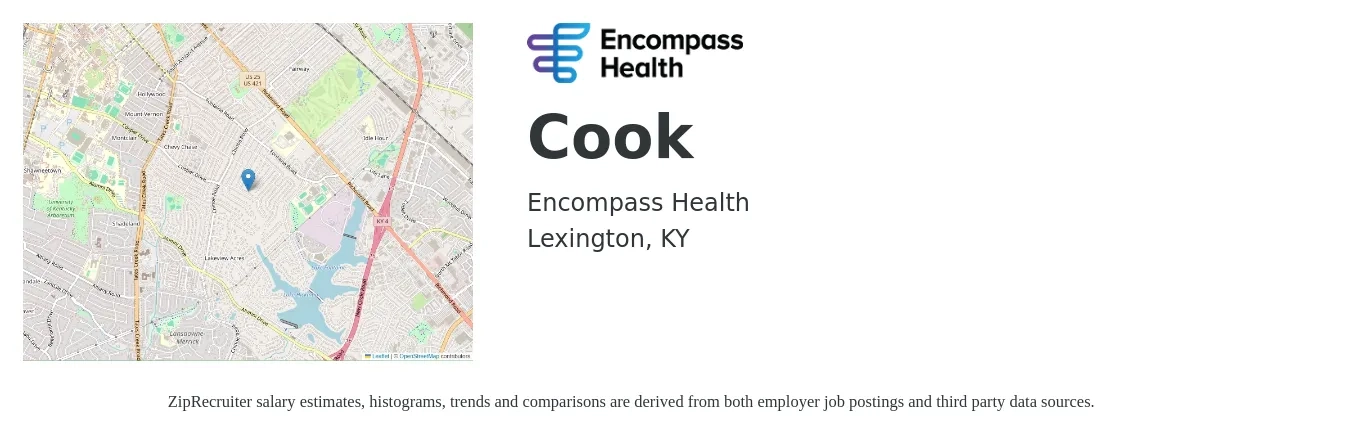 Encompass Health job posting for a Cook in Lexington, KY with a salary of $12 to $16 Hourly with a map of Lexington location.